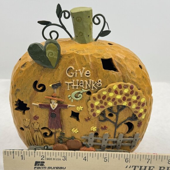 Crazy Mountain Ceramic Pumpkin-Shaped "Give Thanks" Table Lamp Cutouts Fall 7.5" - Picture 10 of 13